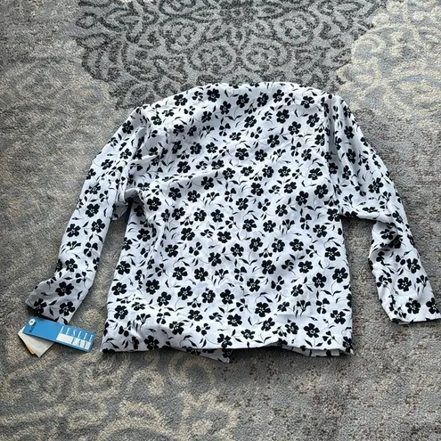 Leslie Fay Floral Wrap Top White Black 14