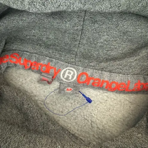 Superdry Orange Label Gray Hoodie Sweatshirt Size M Pullover Kangaroo Pocket