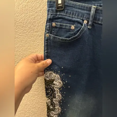 FITELLE PARIS Sonne Embellished Beaded Lacey Boot Cut Women's Jeans 30 Blue