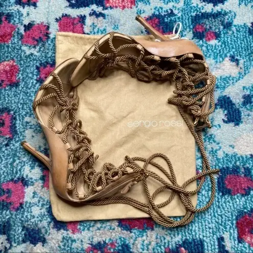 Sergio Rossi Opanca Lace Up Sandals in Beige