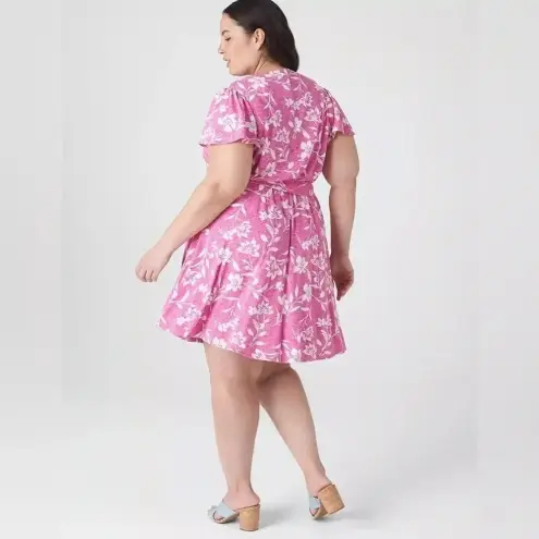 Lane Bryant  Cabo Flower Flutter-Sleeve V-Neck Knit Swing Dress Plus Size 14/16