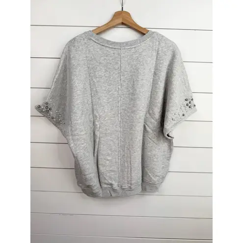 Catherine Malandrino Size XS Grey Heather Pearl Studded Short Sleeve Sweatshirt