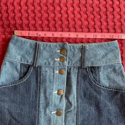 Bik Bok Women’s Denim Skirt XS Button Front High Waist Two-Tone Blue Cotton Retro