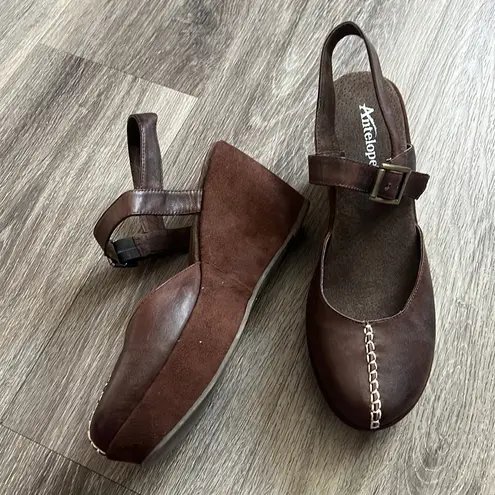 Antelope Brown Womens Boho Leather Platform Mary Jane Wedge Sandal 41