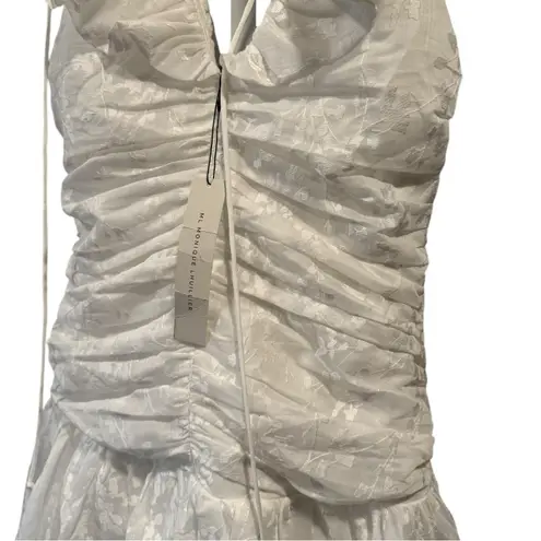 Monique Lhuillier ML Floral Organza Mini Drop Waist Ruched Party Dress 8 White