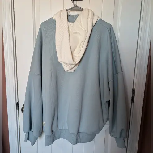 Fuwaffy Artist Frog Embroidered Oversized Fleece Hoodie Large Blue