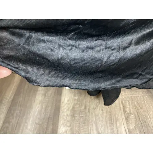 Vintage Nightgown M Black Sexy Long Nylon Satin Lace Slip Dress Spaghetti Strap Size M