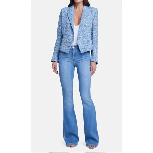 L'Agence Women's Chambray Blue Tweed Double Breasted Blazer Jacket