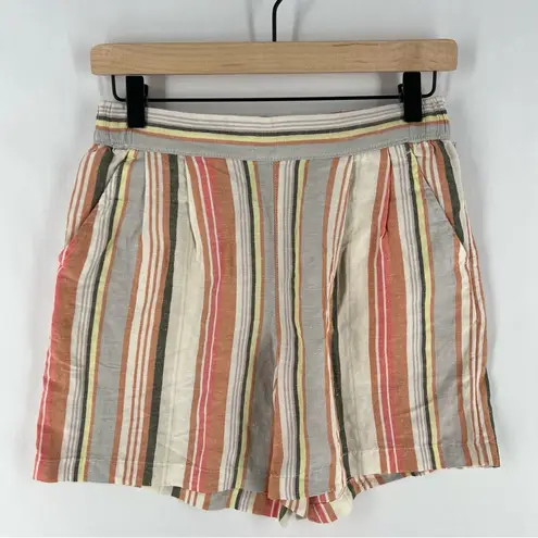 A New Day  Vertical Striped Muted Multicolor High Rise Pleated Linen Blend Shorts - Image 1