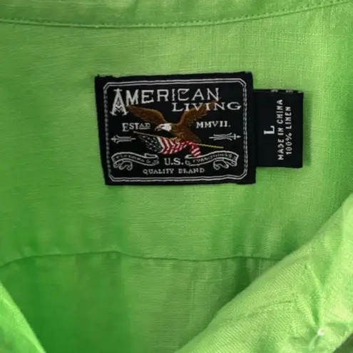 American Living L Long Sleeve Shirt Button Lime Green Linen Utility Bright Work