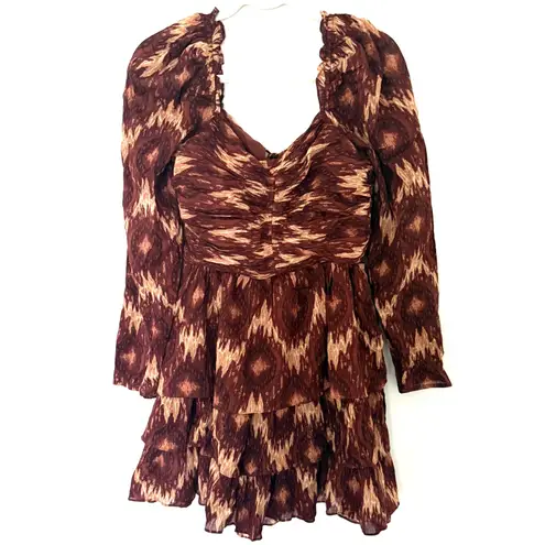 Revolve House of Harlow The Neck Ruffle Mini Dress Long Sleeve Rust Copper Sz M Size M