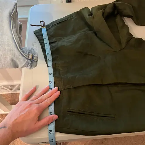 Kate Hill Dark Green Linen High Rise Relaxed Fit Trouser Pants Size 12