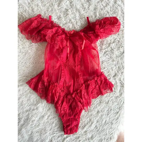 80’s Cherry Red Lace Teddy size large