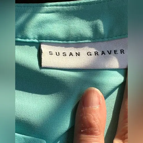 Susan Graver Turquoise Blue Light Material Blouse SZ M With Pockets V Ne…