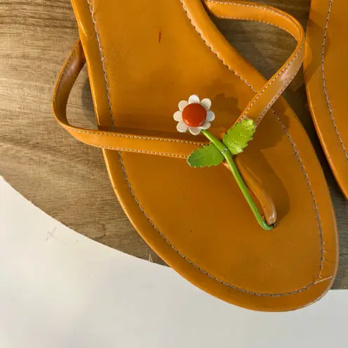 Amanda Smith Floral Embellished 90s Orange Leather Thong Sandals Size 8.5