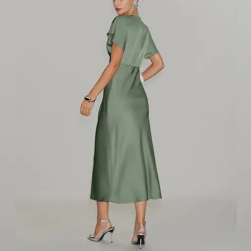 Rihoas Green Satin V Neck A