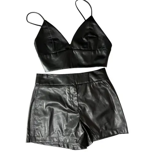 NWT House of Harlow 1960 Vegan Leather Black Shorts & Crop Top Size 8