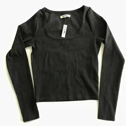 Madewell  Square Neck Long Sleeve Crop Tee in Sleekhold Black XS NWT