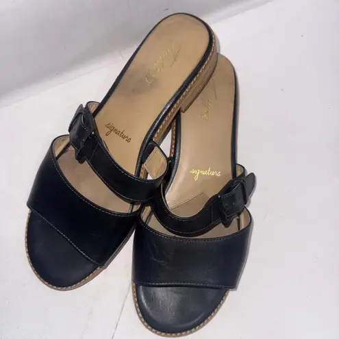 Trotters Minimalist Old Money Black Leather Mule Sandals Shoes Flats Size 7.5