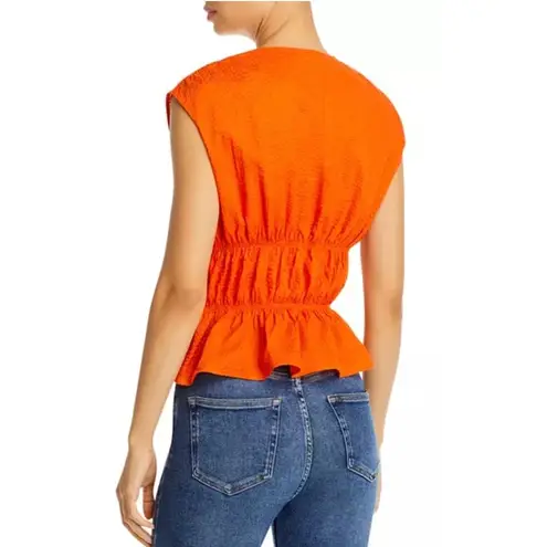 Frame Ruched V-Neck Blouse Orange Cotton Size XS Sleeveless Top NEW