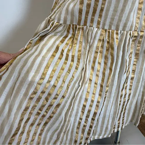 Oliphant Design 100% Cotton Gold Stripe Flutter Sleeve Dress Women’s Size Small