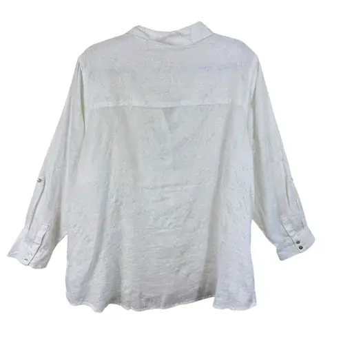 Calypso St. Barth NWT 100% Linen White Long Sleeve Silver Shimmer Button Up 2X - Image 2