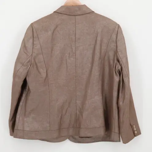 Ellen Tracy Brown Linen Blend Blazer Jacket Womens Career Business Size 24