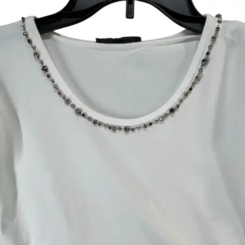 Pinko Biografo T Shirt Womens M White Studded Crystal Embellished Comfort Italy Size M