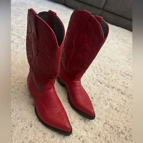 Vintage Los Altos Leather Ostrich Cowboy Boots Size 8.5M 9.5W in Red