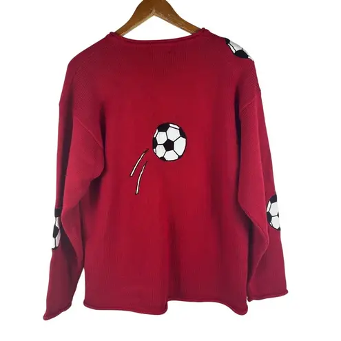 Vintage PBJ Sport Soccer Ball Medium Women Cardigan Red Soccer Mom Grandma Core