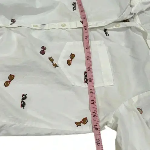 Old Navy Women’s Sunglass Print Tie Hem Shirt Long Sleeve White Buttoned Small