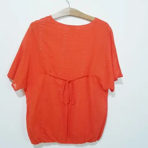 Ella Moss Orange Summer Blouse Beach Wear Top V Neck