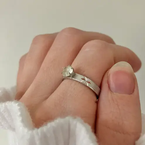 UNCAS Silver Star Stamped Solitaire Ring Ethereal Glam Promise Engagement Diamond Jewelry