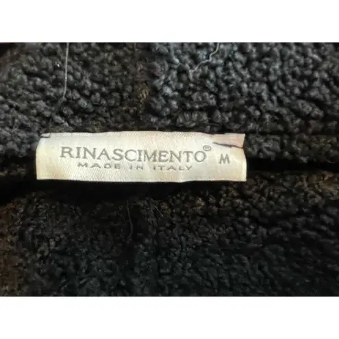 Rinascimento Jacket Medium Black Faux Leather Sherpa Lined Moto Waterfall Drape
