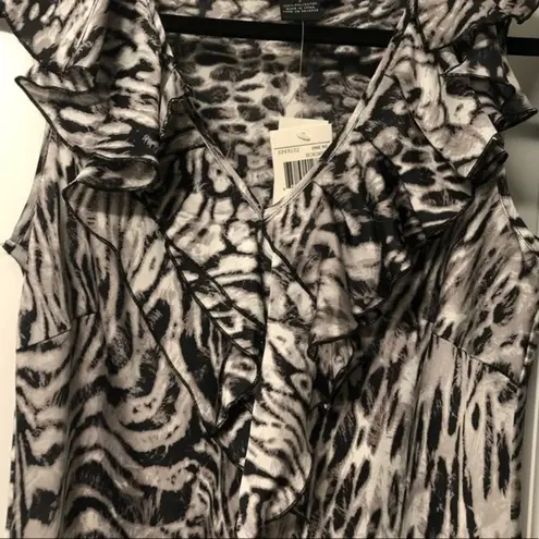 🔵 SALE 3/$25 SPENSE BLACK WHITE ZEBRA PRINT SLEEVELESS RUFFLED TANK BLOUSE S