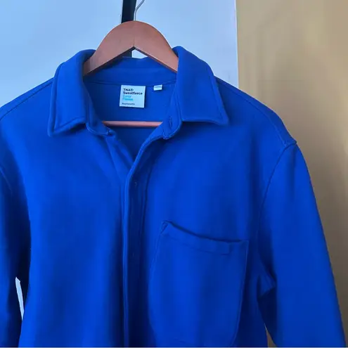 Aritzia TNA Cozy Fleece Boyfriend Fit Shacket Button Up Shirt Pocket Blue Size M Size M