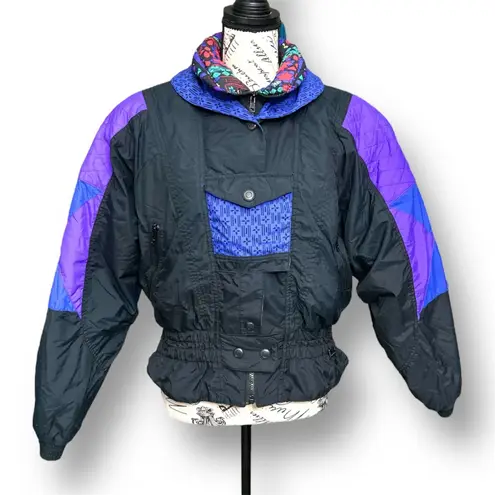 Vintage Edelweiss Skiwear Women’s Ski Bunny Bomber Jacket M Black Purple Retro Size M