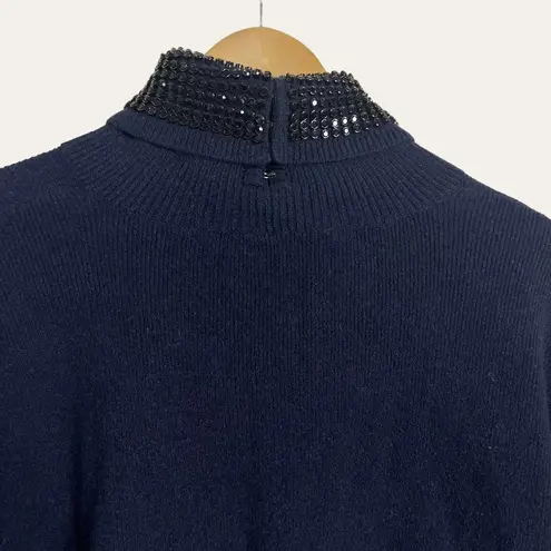 Alexander Wang Navy Blue Crystal Collar Wool Turtleneck Sweater Size L