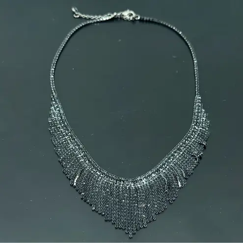 Unsigned Black Rhinestones Waterfall Fringe Necklace 18g.