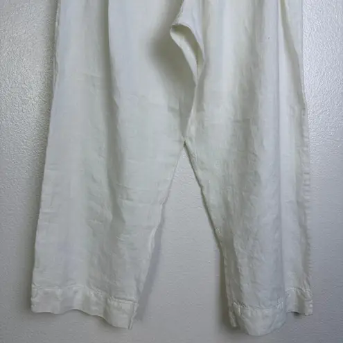 Bryn Walker Pants Womens Medium White Linen Pull ON Elastic Wide Crop USA 24"