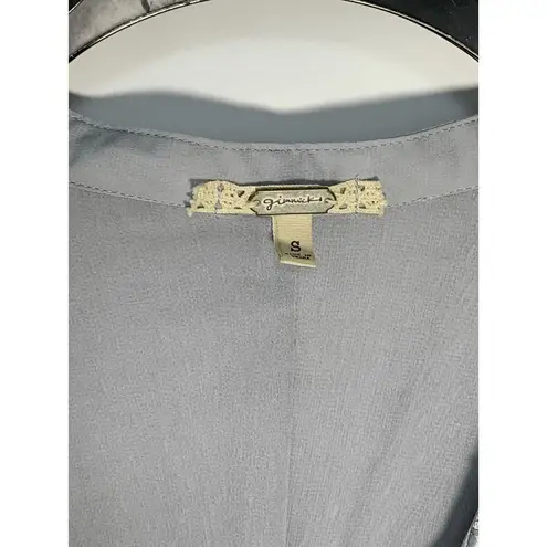 Gimmicks by BKE Women's Balloon Sleeve Shirred Polka Dot Blouse Gray Small