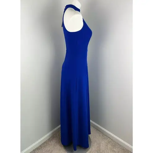 High Neck Formal Wedding Maxi Evening Prom Homecoming Dress Gown Small Blue
