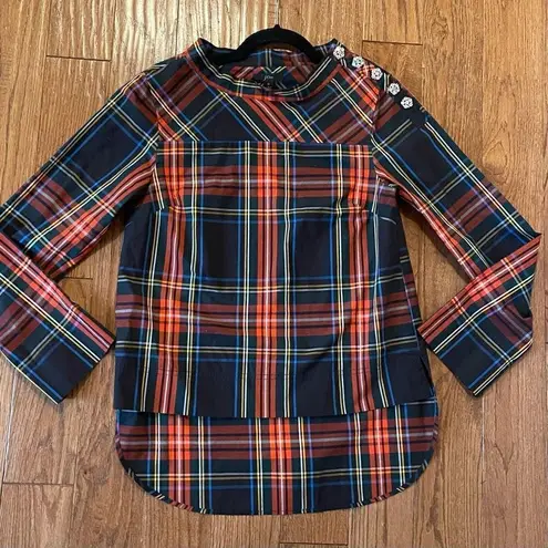 J.Crew plaid tartan cotton button detail blouse size 0 Red