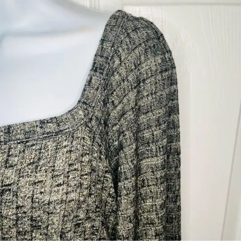 Michael Stars Black Marled Balloon Sleeve Heathered Polly Knit Square Neck Top M