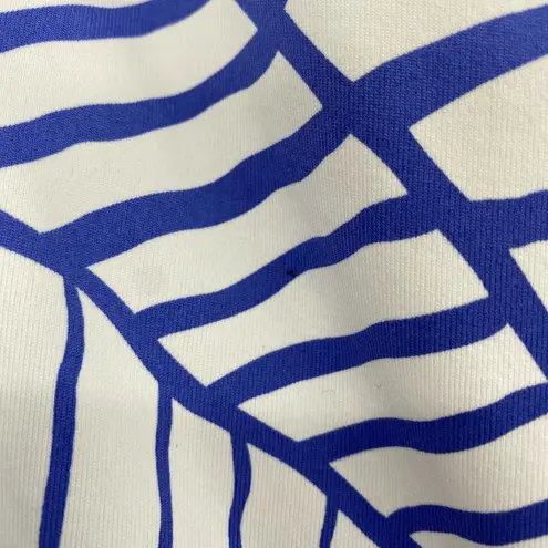 J. McLaughlin Faux Wrap Surpice V Neck Jersey Knit Knee Length Dress White Blue S