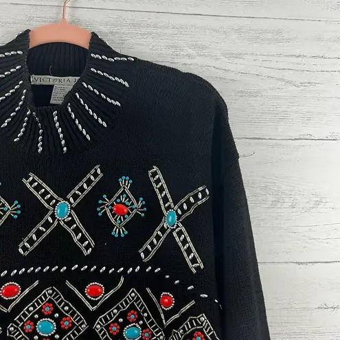 Victoria Jones Vintage Beaded Mock Neck Tunic Sweater Size M