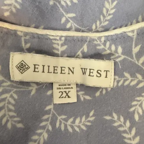 Eileen West Blue Floral Cotton Jersey Knit Nightgown Plus Size 2X Long Sleeve