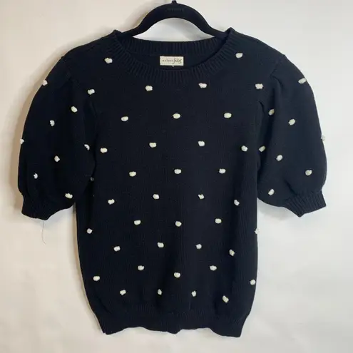 Maison Jules Black Short Sleeve Sweater Cream Popcorn Texture Sz Small