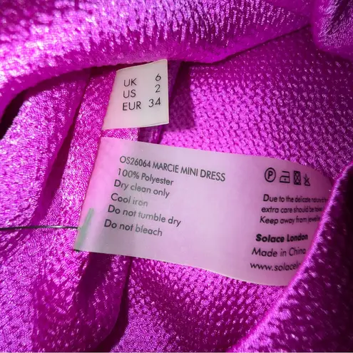 Solace London Marcie One Shoulder Draped Knot Mini Dress in Fuchsia Pink Sz 2