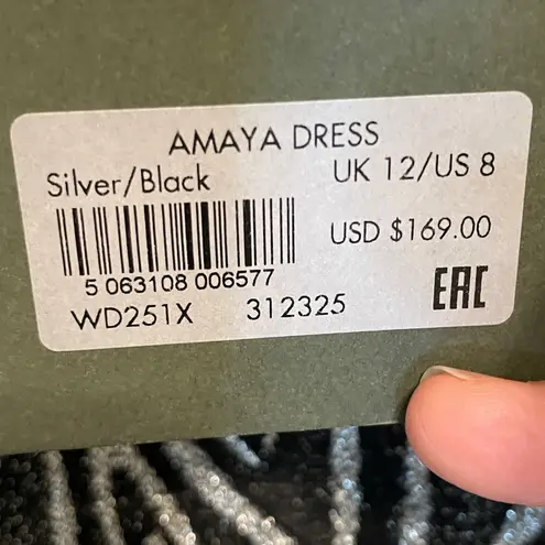 All Saints Amaya black & silver mini dress sz 8 nwt